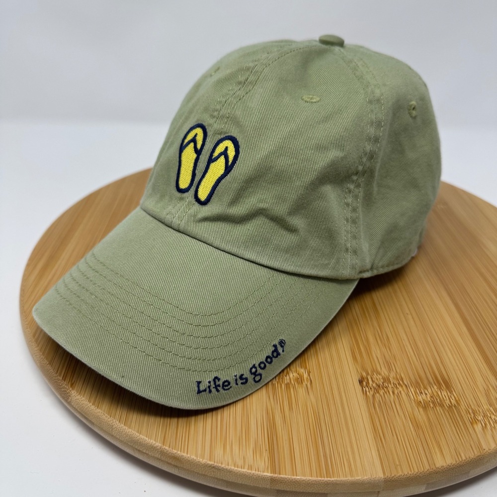 Life is Good Olive Green Baseball Chill Cap Flip Flop Embroidered Adjustable‎